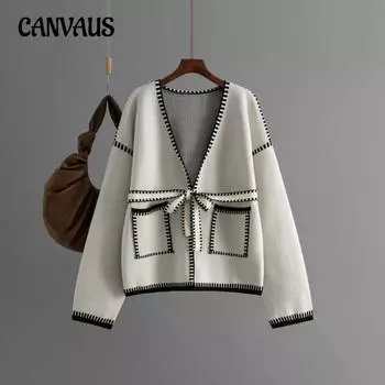 Осень и зима плюс размер вязаный кардиган женский завязка на талии карман длинный рукав свободный повседневный модный свитер One Size чёрный