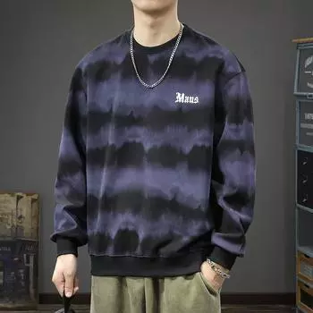 Осень и зима постепенная смена цвета тай-дай стираный свитер Tide Brand с круглым вырезом мужской свободный большой размер американский тяжелый ретро-пуловер куртка M темно-зеленого