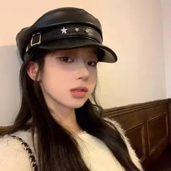 Осень и зима PU кожа плоский верх Интернет знаменитость универсальный звезда берет темперамент личность восьмиугольная шляпа ретро шляпа художника женская average size (54-60cm)