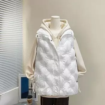 Осень и Зима Пуховый Хлопковый Жилет Женский Глянцевый Одноразовый Жилет Свободного Большого Размера в Западном Стиле Верхняя Одежда Жилет Куртка XXXL