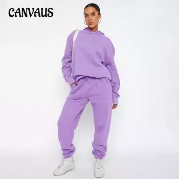 Осень и зима размера плюс, однотонная толстовка с капюшоном и длинными рукавами, женская мода, повседневный брючный костюм