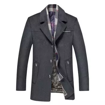 Осень и зима Среднего и длинного воротника-шарфа шерстяное пальто Повседневное шерстяное пальто с воротником-лацканом Шерстяной тренчкот для мужчин M