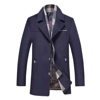 Осень и зима Среднего и длинного воротника-шарфа шерстяное пальто Повседневное шерстяное пальто с воротником-лацканом Шерстяной тренчкот для мужчин M