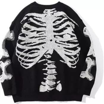 Осень и зима свободный череп пара уличный свободный пуловер с круглым вырезом повседневный модный свитер L чёрный