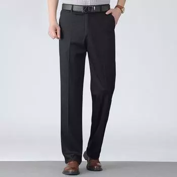 Осень и зима Толстые летние тонкие классические брюки Повседневные брюки Длинные брюки с высокой талией Мужские брюки Эластичные L чёрный