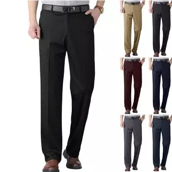 Осень и зима Толстые летние тонкие классические брюки Повседневные брюки Длинные брюки с высокой талией Мужские брюки Эластичные XXXL