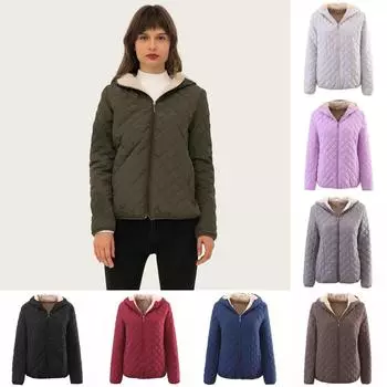 Осень и зима Тонкая и узкая клетчатая куртка из овечьей шерсти с капюшоном, утолщенная, теплая, хлопковая, женская, больших размеров S красный