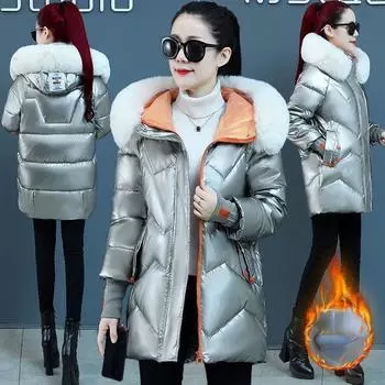 Осень и зима Яркая однотонная с капюшоном большой меховой воротник Свободная повседневная ветрозащитная утепленная теплая короткая женская куртка 5 цветов M бежевый