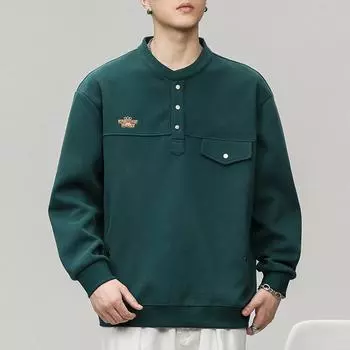 Осень и зима зеленый японский ретро круглый вырез свитер мужской свободный большой размер толстый Tide молодежная тяжелая одежда Tide бренд M