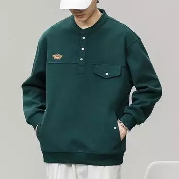 Осень и зима зеленый японский ретро круглый вырез свитер мужской свободный большой размер толстый Tide молодежная тяжелая одежда Tide бренд M