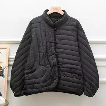 Осень и Зима Женская Ультралегкая Куртка из Белого Утиного Пуха Оверсайз Свободного Покроя Повседневная Короткая Куртка Пуховик Винтажные Женские Парки M