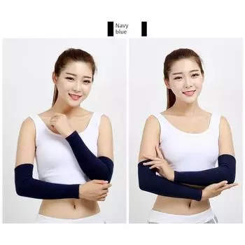 Осень и Зима Женские Теплые Длинные Митенки с Имитацией Рукава Мужские Шерстяные Вязаные Рукава Ангора Нарукавники Защита Локтя Navy blue All yards