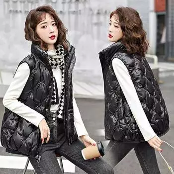 Осень и зима Женский толстый пуховый жилет Женская версия жилетов Яркая куртка с потертостями XXXL белый