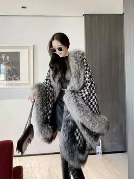 Осень и зима женское платье в стиле пулл-стиль темперамент лисья шерсть вечернее свадебное платье большой шаль накидка из искусственного меха One Size