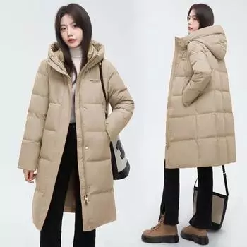 Осень и зимаЖенская хлопковая одежда из пухаЗимняя средняя и длинная стоячая воротниковая шапка Съемная толстая одежда из хлебаТеплое зимнее пальто XXXL чёрный