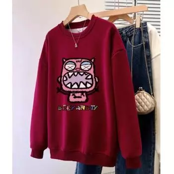 осень круглый вырез тонкий худи повседневный оверсайз свитшот пуловер топы мода смешной графический Y2k свитшот повседневный мультяшный принт рубашки M белый