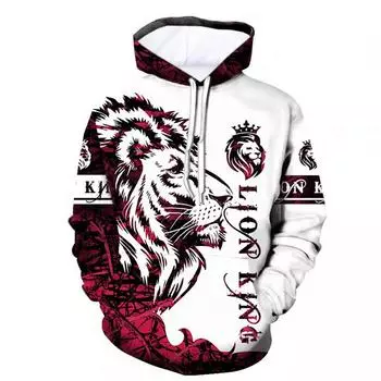 Осень Мужская толстовка с капюшоном King Lion Print Vintage Pullover Детская повседневная стильная одежда с капюшоном для мальчиков и девочек Модное трендовое пальто со шляпой M