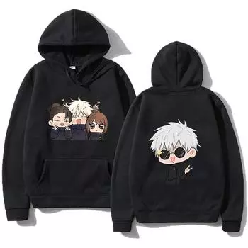 Осень Мужская толстовка с капюшоном с принтом аниме дзюдзюцу кайсен, новая длинная повседневная свободная толстовка-свитшот, модные топы, одежда унисекс XS чёрный