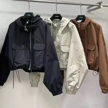 Осень Ниша свободная куртка Harajuku BF с капюшоном и карманами, женская короткая куртка для мужчин S