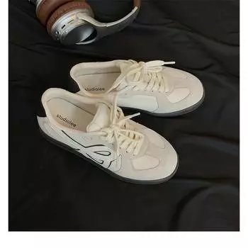 Осень новая кожа ретро дышащие круглый носок шнуровка толстая подошва увеличивающие рост легкие кеды женские 35