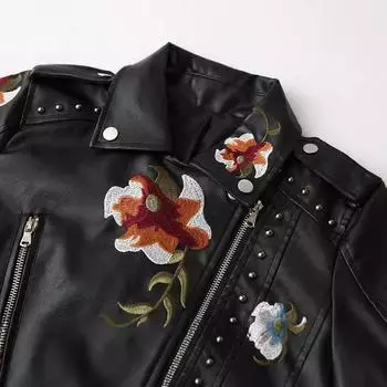 Осень новая вышитая заклепками тяжелая металлическая кожаная куртка куртка женственность уличная мотоциклетная одежда кожаная куртка S чёрный
