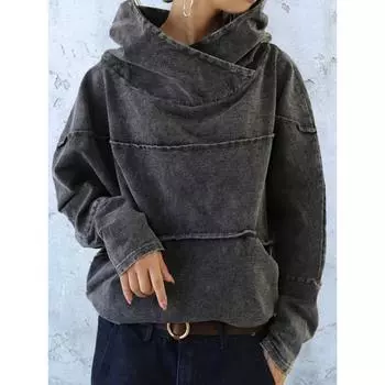 Осень Новая Женская Свободная Джинсовая Толстовка Куртка S серый