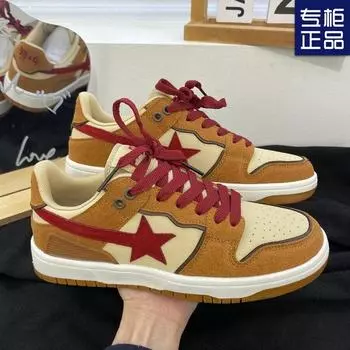 Осень новинка 2024 года, стиль Майяра, спортивная обувь для сноубординга, женские коричневые звезды, нишевая оригинальная универсальная белая обувь в гонконгском стиле 35 коричневый