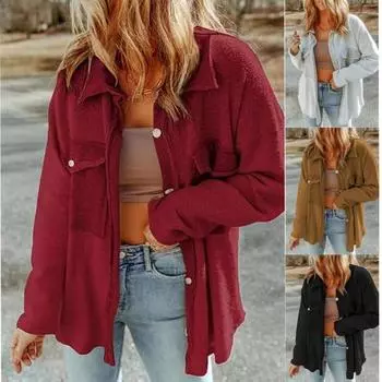 Осень Новые карманы Модные свободные повседневные куртки женские зимние с длинным рукавом на пуговицах женские пальто больших размеров элегантные простые женские куртки топы 25025 S красный