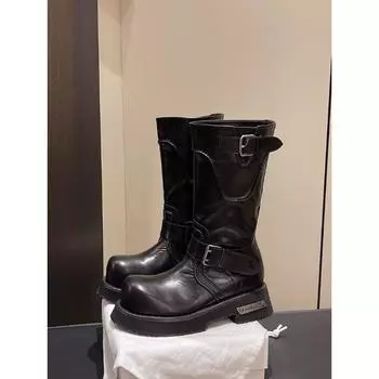 Осень новые новые ретро рыцарские ботинки женские платформа яд локомотивные ботинки мягкая кожа длинные женские ботинки женщины 35