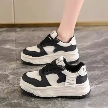 Осень новые туфли-маффины на высокой подошве спортивные и повседневные кеды внутренняя танкетка женская обувь новый весна и осень 35 чёрный