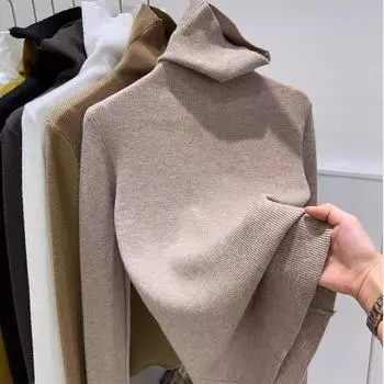 Осень Новые Водолазки Женские Модные Длинные Рукава Зимние Пуловеры Женские Элегантные Облегающие Базовые Трикотажные Свитера Топы Офисные Женские Джемперы 25731 One Size