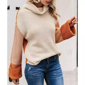 Осень Новый длинный рукав свободный водолазка вязаный свитер женский зимний винтажный пуловер больших размеров свитера дамы элегантный модный повседневный трикотаж 25096 One Size оранжевый