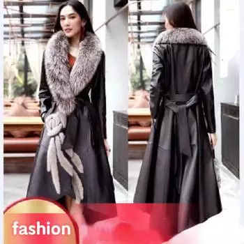 Осень Новый Haining Кожаный Женский Длинный До Колена Корейский Меховой Тренч Тренд M кофейный