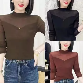 Осень Новый полуводолазка пуловер нижняя рубашка женская сексуальная футболка маленькая рубашка модный женский внутренний топ M