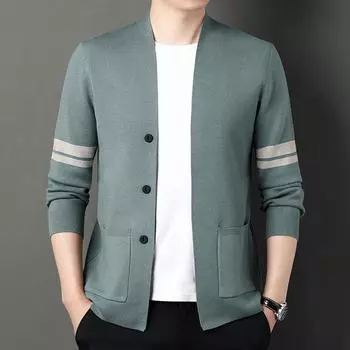 Осень Новый свитер приталенный пальто мужской молодежный корейский вариант свитер с двумя полосками кардиган мужской тренд пальто M