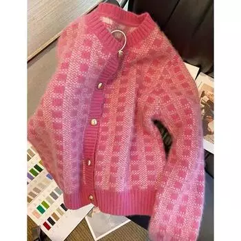 Осень Новый Винтаж Длинный Рукав Кардиган Свитер Женщин Зимняя Мода Милые Пуговицы Вязаные Свитера Кардиганы Женщин Элегантный Повседневный Трикотаж Топы 24617 One Size розы красного