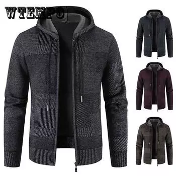 Осень Плюс Бархатный Толстый Кардиган Свитер С Капюшоном Трикотажный Свитер Свободный Оверсайз Молния Пряжа Повседневная Куртка M