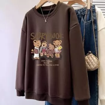 осень свободные тонкие толстовки женские толстовки с длинным рукавом толстовки повседневные милые мультяшные принты свободные пуловеры толстовка Harajuku женские пуловеры M светло-серый