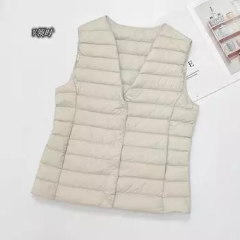 Осенью 2024 года новый легкий и тонкий пуховик женский без воротника жилет большой размер тонкий жилет теплая куртка M чистый белый
