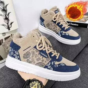 Осенью и зимой добавьте кашемировую теплую хлопчатобумажную обувь. Мужская спортивная обувь для отдыха. Нескользящие зимние ботинки. 39 синий