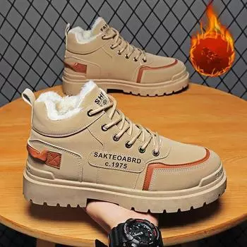 Осенью и зимой добавьте кашемировую теплую хлопчатобумажную обувь. Мужская спортивная обувь для отдыха. Нескользящие зимние ботинки. 39 хаки