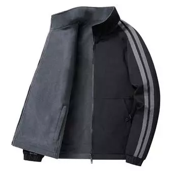 Осенью и зимой люди среднего и пожилого возраста носят двухсторонние флисовые куртки, мужские деловые повседневные теплые флисовые куртки XXXXXL чёрный