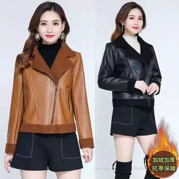 Осенью и зимой новая корейская версия иностранной овечьей меховой интегрированной флисовой кожаной куртки, короткая куртка из искусственного меха XL recommends 90-55kg чёрный