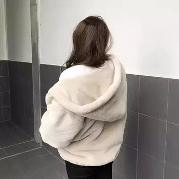 Осенью и зимой новая модная куртка из искусственного меха кролика Рекс женская корейская версия утолщенная плюшевая короткая куртка с капюшоном большой размер топ S абрикосовый