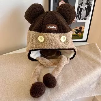 Осенью и зимой новая утолщенная холодная и теплая шапка-мешок для головы Lei Feng студенческая пара милый мультяшный свитер с Микки Маусом M56-58cm красный