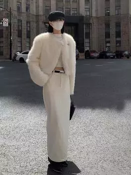 Осенью и зимой новое иностранное белое короткое пушистое пальто из искусственного меха лисы экологически чистый мех утолщенный ветер женский S