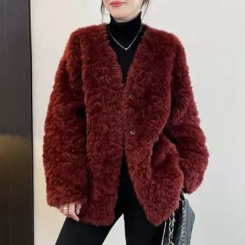 Осенью и зимой новое модное высококачественное пальто с V-образным вырезом из искусственного меха, женский свободный фасон, топ из овечьей шерсти XL