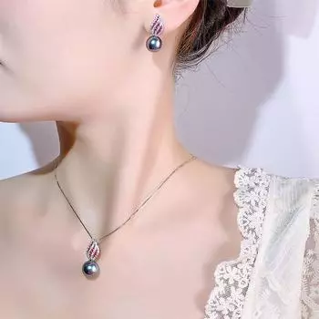 Осенью и зимой новые простые и романтичные серьги из искусственного натурального жемчуга S925 серебряные серьги-гвоздики с жемчугом ожерелье платиново-серого цвета