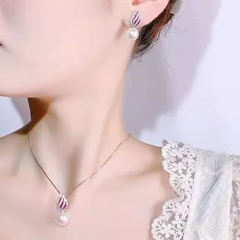 Осенью и зимой новые ювелирные изделия имитация натурального жемчуга ожерелье модные жемчужные серьги рубиновый цветок