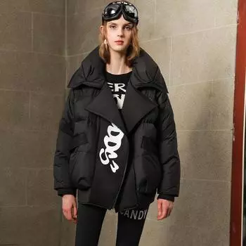 Осенью и зимой новый европейский костюм воротник свободный пуховик женский белый утиный пух модный сращивание утолщенный куртка модный бренд S90-60 kg зелёный